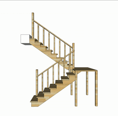 Деревянная лестница П-образная через площадку